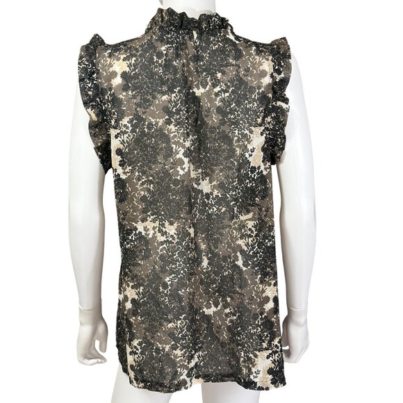 Converse One Star Blouse Womens L Black Beige Floral Ruffle Sleeveless - Picture 2 of 6